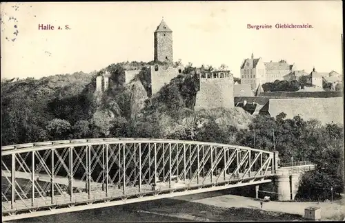 AK Halle an der Saale, Burgruine Giebichenstein, Brücke