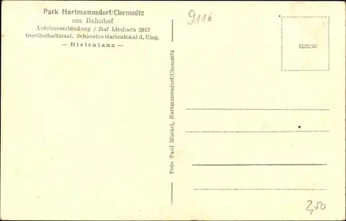 Ak Hartmannsdorf bei Chemnitz, Parktanzdiele