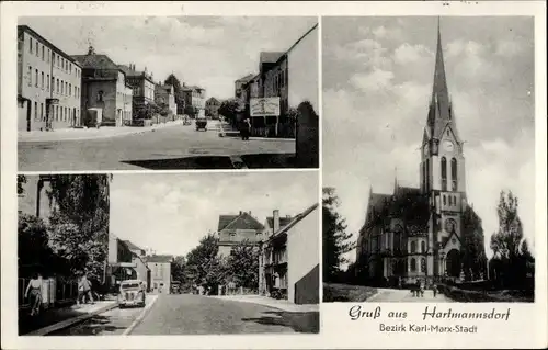 Ak Hartmannsdorf in Sachsen, Kirche, Straßenansicht