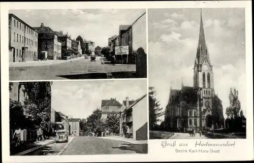 Ak Hartmannsdorf in Sachsen, Kirche, Straßenansicht