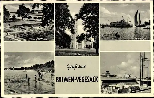 Ak Vegesack Bremen, Großer Anleger, Signalstation, Strand, Weserpartie