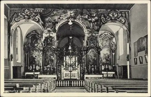 Ak Stühlingen im Schwarzwald Baden, Kapuzinerkirche Loretto, Innenansicht, Altar, Bänke