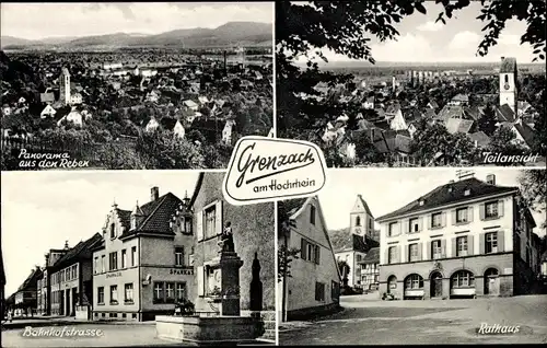 Ak Grenzach Wyhlen am Rhein, Rathaus, Bahnhofstraße, Teilansicht