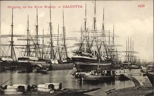 Ak Calcutta Kolkata Kalkutta Indien, Shipping on the River Hughly