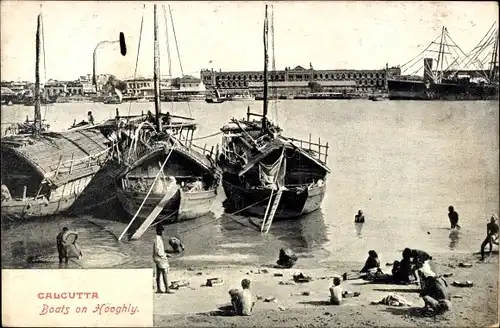 Ak Kalkutta Indien, general view of Boats on Hooghly