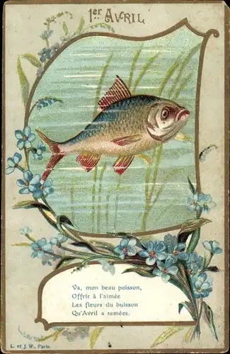 Präge Passepartout Ak Glückwunsch 1. April, Fisch im Wasser