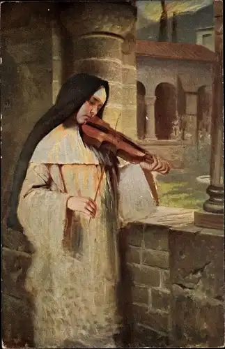 Künstler Ak Kaulbach, Hermann, Ave Maria, Nonne spielt Geige