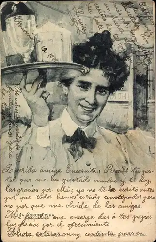 Litho Kellnerin mit Biergläsern, Bar, Restaurant