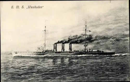 Ak Deutsches Kriegsschiff, SMS Wiesbaden, Kleiner Kreuzer