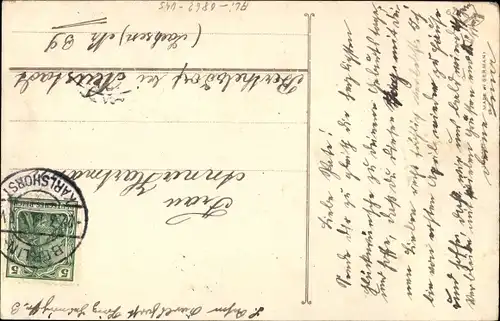 Litho Glückwunsch Ostern, Vermenschlichte Hasen, Osterei