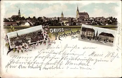 Litho Dzierżoniów Reichenbach Eulengebirge Schlesien, Gesamtansicht, Platz