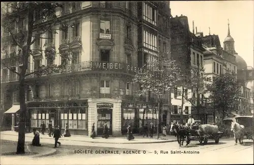 Ak Paris XI, Société Générale, Rue Saint Antoine