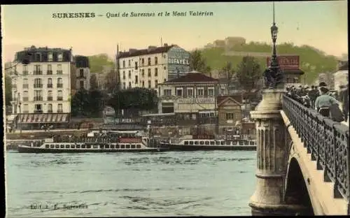 Ak Suresnes Hauts de Seine, Quai de Suresnes, le Mont Valerien