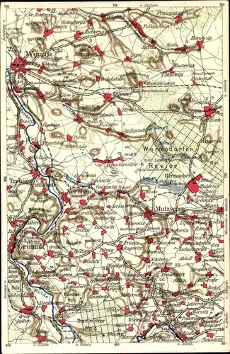 Landkarten Ak Wurzen, Mutzschen, Grimma, Nerchau