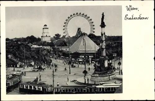 Ak Wien 2, Praterstern, Straßenbahnen, Denkmal, Turm