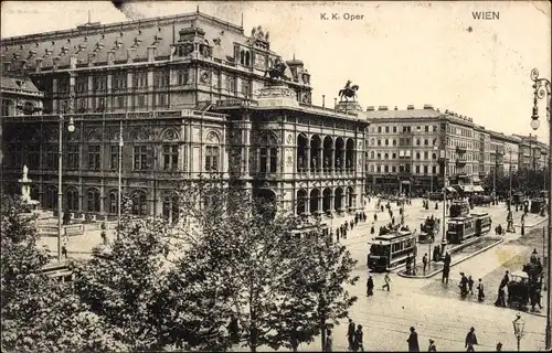 Ak Wien 1 Innere Stadt, K. k. Oper, Straßenbahnen