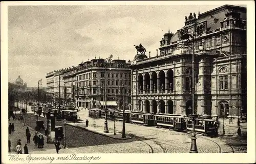 Ak Wien 1 Innere Stadt, Opernring, Staatsoper, Straßenbahnen