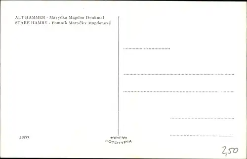 Ak Staré Hamry Althammer Mährisch Schlesien, Marycka Magdon Denkmal