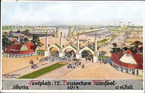 Künstler Ak Klemm, J., Leipzig in Sachsen, 12. Deutsches Turnfest 1913, Festplatz