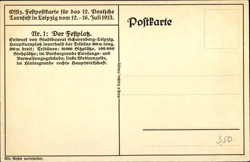 Künstler Ak Klemm, J., Leipzig in Sachsen, 12. Deutsches Turnfest 1913, Festplatz