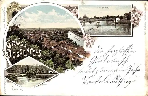 Litho Weißenfels an der Saale, Totale, Brücke, Klemmberg