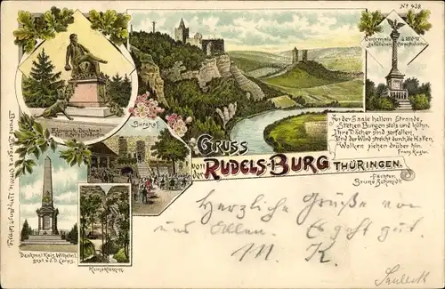 Litho Saaleck Bad Kösen Naumburg an d. Saale, Bismarck Denkmal, Denkmal d. gefallenen Corpsstudenten