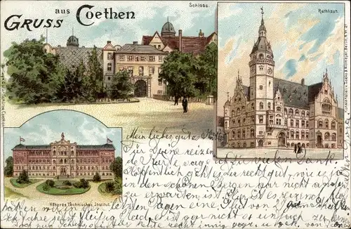 Ak Köthen in Anhalt, Schloss, Rathaus, Technisches Institut