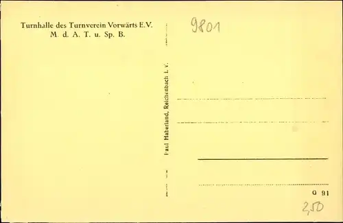 Ak Rotschau Reichenbach im Vogtland, Turnhalle des Turnverein Vorwärts E.V.