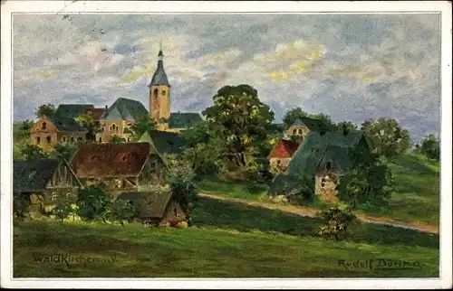 Künstler Ak Rudolf Döring, Waldkirchen Lengenfeld im Vogtland, Panorama, Kirche