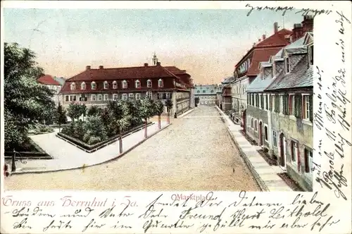 Ak Herrnhut in der Oberlausitz, Straßenpartie am Marktplatz