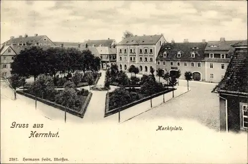 Ak Herrnhut in der Oberlausitz Sachsen, Marktplatz