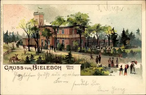 Litho Beiersdorf Oberlausitz, Gruß vom Bieleboh, Restaurant