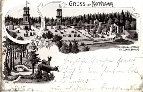 Litho Walddorf Kottmar in der Oberlausitz, Restaurant, Aussichtsturm, Spreequelle