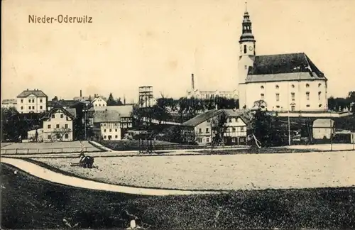 Ak Niederoderwitz Oderwitz in der Oberlausitz, Teilansicht mit Kirche