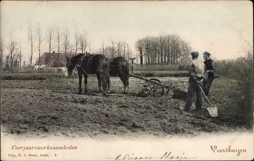 Ak Voorthuizen Barneveld Gelderland Niederlande, Voorjaarswerkzaamheden, Pferdepflug