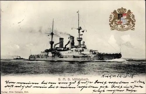Präge Wappen Ak Deutsches Kriegsschiff, SMS Wittelsbach, Linienschiff