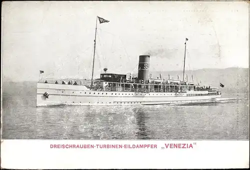 Ak Eildampfer Venezia, Schifffahrtsgesellschaft D. Tripcovich & Cie. Triest, Linie Triest Venedig