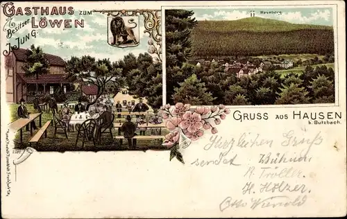 Litho Hausen Butzbach in Hessen, Gasthaus zum Löwen, Hausberg