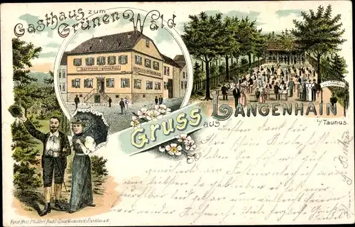 Litho Langenhain Hofheim am Taunus Hessen, Gasthaus zum Grünen Wald