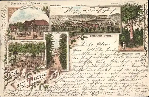 Litho Traisa Mühltal im Odenwald Hessen, Klippsteins Eiche, Ludwigs Tempel, Restauration