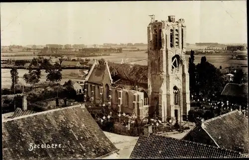 Foto Ak Becelaere Zonnebeke Zonnebecke Westflandern, Blick auf den Ort, Zerstörungen, Kirche