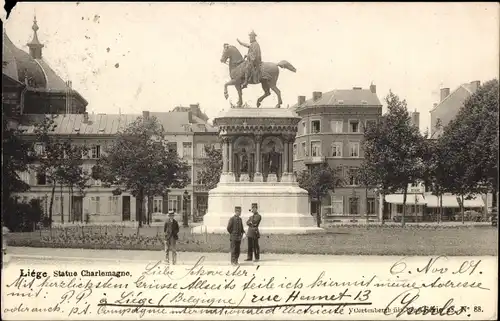 Ak Liège Lüttich Wallonien, Statue Charlemange