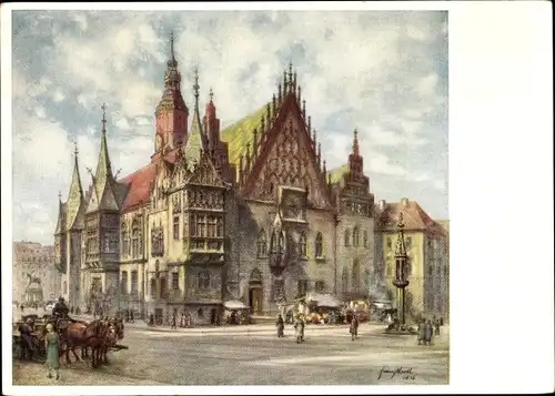 Künstler Ak Wrocław Breslau Schlesien, Rathaus, Deutsches Turnfest 1938