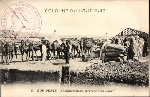Ak Bou-Denib Algerien, Colonne du Haut Guir, Administration, Arrivee d'un Convoi