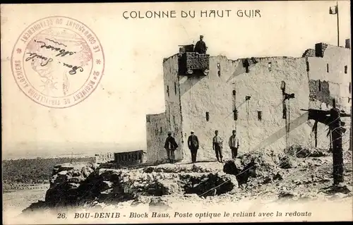 Ak Bou-Denib Algerien, Colonne du Haut Guir, Block Haus, Poste optique le reliant avec la redoute