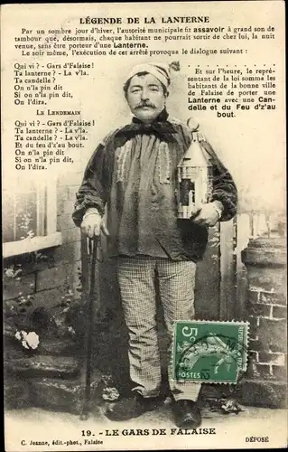 Ak Legende de la Lanterne, le Gars de Falaise, Mann mit Laterne