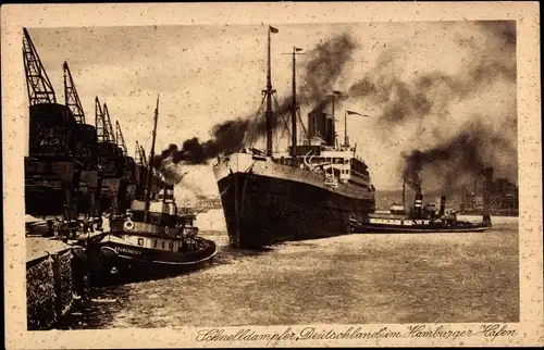 Ak Schnelldampfer Deutschland im Hamburger Hafen, HAPAG