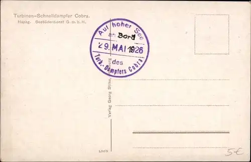 Ak Dampfschiff Cobra, HAPAG Seebäderdienst, Turbinen Schnelldampfer