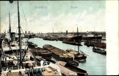 Ak Hamburg, Hafen, Schiffe, Segelschiffe, Dampfschiffe