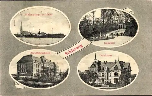 Ak Schleswig, Neuwerk, Kreishaus, Hafenanlage, Dom, Mädchenschule